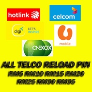 ALL Telco Reload PIN Top Up Semua Telco Reload PIN Top Up Maxis Hotlink Celcom CelcomDigi Digi Umobi
