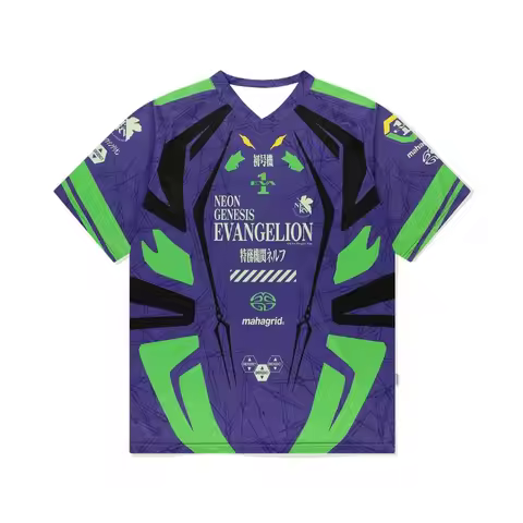 2026 New Men's EVA Unit-01 NERV Jersey Tee Neon Genesis Evangelion Anime Mecha Design Casual Streetw
