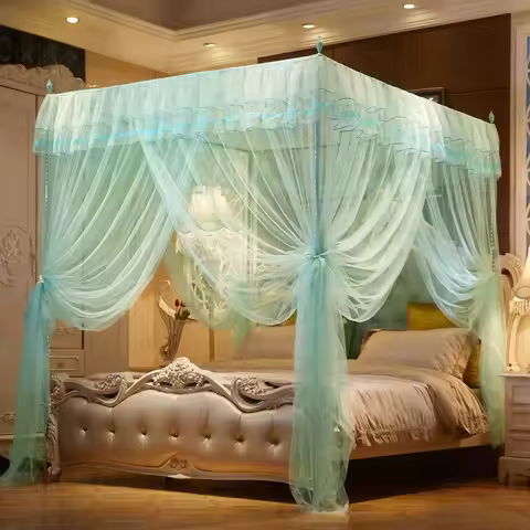 F2 1.2m/1.5m/1.8m Luxury Princess Three Side Openings Post Bed Curtain Canopy Netting Mosquito Net B