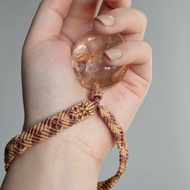 天然黃膠花白水晶 療愈石 冥想手握 招財手把件