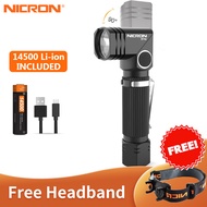 NICRON Flashlight B74e/B74uv/B74T/B74plus/L74/B74 Handfree Dual Fuel 90 Degree Twist LED light With 