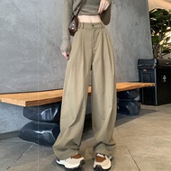 กางเกงขายาวทรงหลวมเอวสูงสำหรับผู้หญิง กางเกงขายาวทรงหลวมสไตล์ Old Money ทรงหลวม ทรงหลวม กางเกงขายาวท