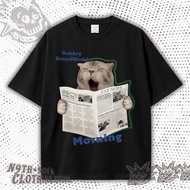 24H SHIP N9THNOVA T-Shirt Cat Reading CAT NEWS Newspaper Morning Pattern Casual