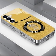 goldfish Luxury Plated Frame Glass Phone Case For Samsung Galaxy S22 S23 S24 S25 Ultra A22 A23 A25 A