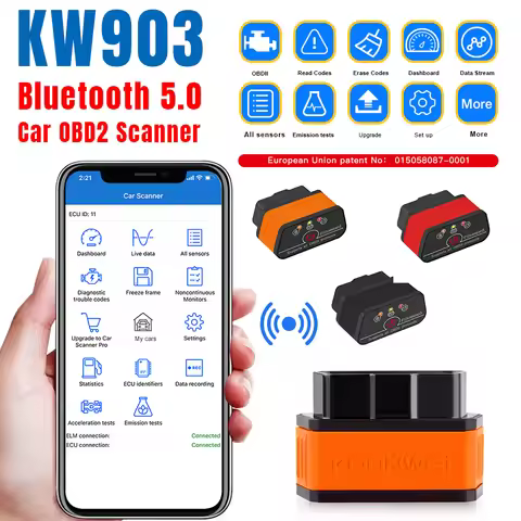 2026 KONNWEI KW903 ELM327 v1.5 Bluetooth 5.0 Car OBD2 Scanner For Android iOS OBD 2 Car Code Reader 