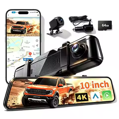 2026 Ultrawide 10'' 4K Rear View Mirror Camera with Carplay & Android Auto Mirror Dash Cam with 5.8G
