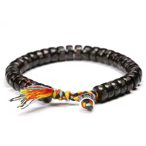 Tibetan buddhist Hand Braided Cotton thread Bracelet Women Men Natural Coconut shell beads Carved OM
