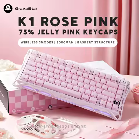 Gravastar Mercury K1 Pink Wireless Gaming Mechanical Keyboard jelly Keycaps 75% Bluetooth 2.4G Wired