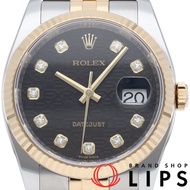 勞力士 Datejust 36 男士腕錶，五珠鍊錶帶，10 鑽，電腦錶盤，型號 116233G（隨機），帶錶盒和保固卡，K18YG/SS 錶殼，黑色拋光，成色極佳 [二手]