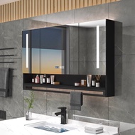 MNS Mirror Cabinet Washstand Intelligent Light Demisting Solid Wood Bathroom Cabinet Storage Box with Towel Rack Shelf Mirror Box