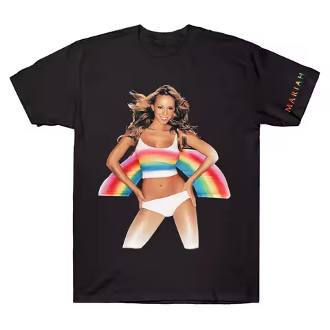 Mariah Carey Merch Rainbow T-Shirt for Men Women Vintage Cotton Tees Crew Neck Short Sleeve T Shirt 
