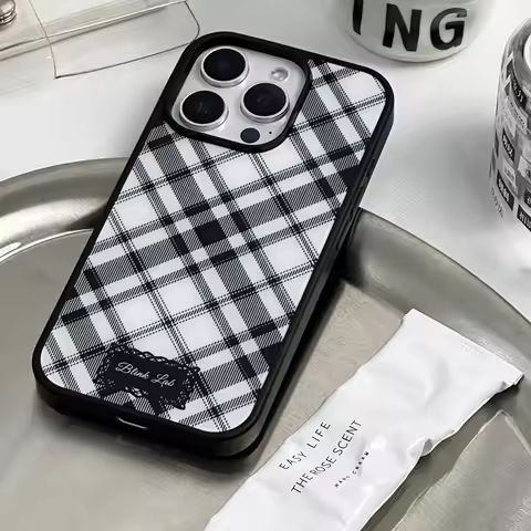 White Grid Pattern Frosted Ins Style Autumn Wnter Phone Case For iPhone 17 16 15 14 13 12 11 Pro Max