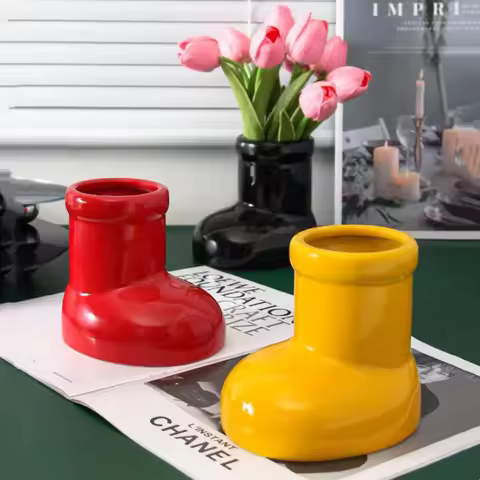 Ceramic Vase Boots Shoe Cute Cartoon Pen Holder Tabletop Storage Ikebana Flower Vase Boots Pot Home 