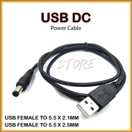 USB TO DC 5V 9V 12V CABLE USB (FEMALE) TO 2.1MM OR 2.5MM X 5.5MM CABLE 1 METER
