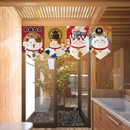 Japanese Short Door Curtain Lucky Cat Pennant Kitchen Partition Half-curtain Living Room Children Room Decor Hanging Curtains