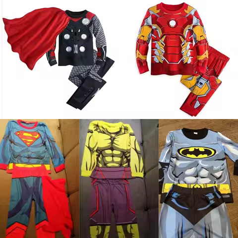 Marvel Avengers Superhero Costume For Kids Spiderman Iron Man Cotton Pajamas Suit Boys Long Sleeve S