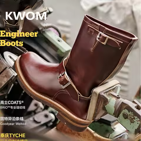 KOWM Cowhide Hiking shoes trekking boots men Engineer's boots workwear goodyear shoes trendy ankle s