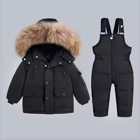 -30 C Baby winter Thicken Warm down jacket toddler jumpsuit children kids clothing Set 2pcs girl clo