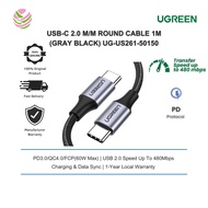 UGREEN USB-C 2.0 M/M ROUND CABLE NICKEL PLATING ALUMINUM SHELL 60W 1M (GRAY BLACK) UG-US261-50150