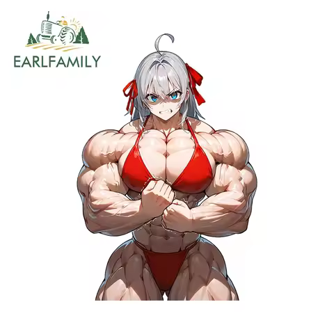 EARLFAMILY for Anime Muscle Alisa Car Stickers Amusing Cartoon Girl Tuya Design Decals Waterproof JD