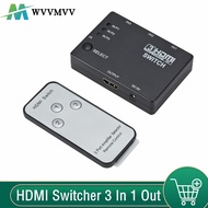 yiyi51953 WvvMvv HDMI-compatible Switcher 3 In 1 Out Ports Hub Box Auto Switch 1080p HD 1.4 With Remote For HDTV XBOX360 DVD Projector