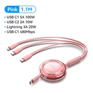 Vention 3 in 1 Type C PD 100W Retractable Charging Cable Data 5A 100W USB C Cord for iPhone 16 pro m