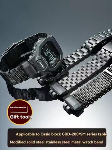 GBD-200 Stainless Steel Watch Strap for Casio G-SHOCK GD-200-1 A Black & GBD-200RD-4, Metal Bracelet