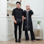 Men's short-sleeved batik shirt and sabian tunic combination, black and grey, can be used for unifor