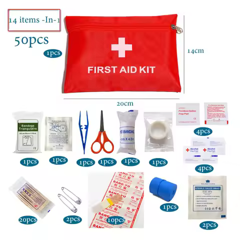 50pcs Set Portable First Aid Kit Red Car Emergency Kit Accessories For Home Family Travel Outdoor Em