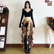 WHATIWEAR 25SS Suede Brown Tassel Streamer Ruffled Buckle Belt Waist Accessories Female WHATIWEAR 25