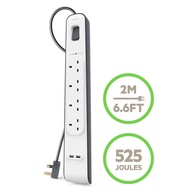 BELKIN-BSV401SA2M Surge Protector with 4 Socket 2 USB,2m Length & Extension Socket Plug Power Strip