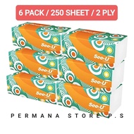 (6 PACK PACKAGE) SEEU CLASSIC TISSUE 250 SHEET 2 PLY Seeu TISSUE See-U TISSUE SEE-U Facial TISSUE 25