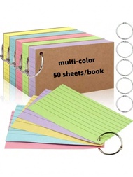 Index Card, 50 Color Flashcards With Loops Per Book, 3x5 Inch Note Cards, Note Cards With Lines, Rul