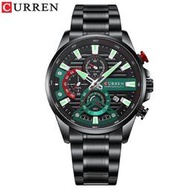 gurren/卡瑞恩8415男士手錶 日曆表鋼帶男表 六針石英表手錶
