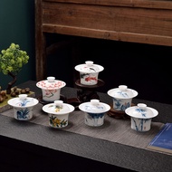 Chaoshan Pure Hand-Painted Lanolin Jade White Porcelain Big Liangcai Horseshoe Gaiwan Household Cera