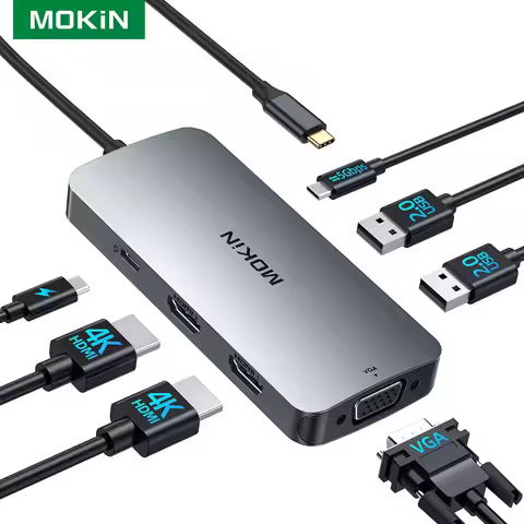 MOKiN USB C Hub to 4K Dual Monitor 7 in 1 USB C Docking Station with 2HDMI VGA 100W PD USB 3.0 for M
