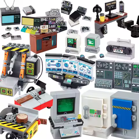 MOC City Electronic Equipments Building Blocks Game Console Computers Mini TV Mobile Phones Recorder