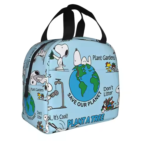 Snoopy SAVE OUR PLANET Woodstock Cartoon Beagle Portable Lunch Boxes Multifunction Thermal Cooler Fo