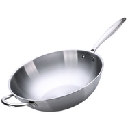 ST/🎀German Non-Lampblack Non-Stick Pan304Stainless Steel Wok Household Uncoated Frying Pan Induction Cooker Flat Bottom