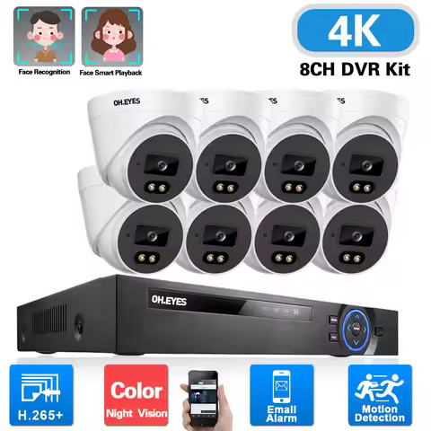 4K 8 Channel DVR Kit Home AHD CCTV Camera Security System Kit Dome 8CH 8MP Face Detection Color Nigh