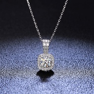 [Comes With GRA Certificate] Real Moissanite Necklace Female S925 Sterling Silver Plating White Gold Classic Square Bag 1 Carat Moissanite Pendant Necklace