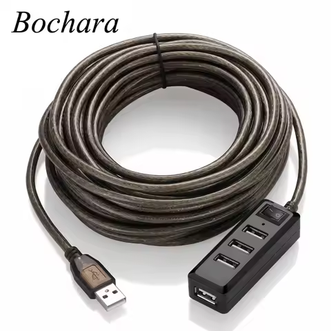 Bochara 4Ports USB 2.0 HUB Extension Cable Male to Female Active Repeater Built-in IC Chipset Dual S