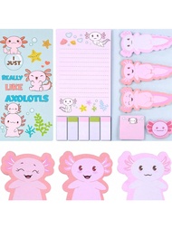 Axolotl Sticky Notes, Cute Cartoon Pastel Memo Set, Mexican Walking Fish Sticky Notes, Party Favour 