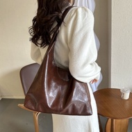 Vintage Shoulder Bags for Women Soft PU Leather Hobo Bag Solid Color Simple Underarm Handbag Purse L