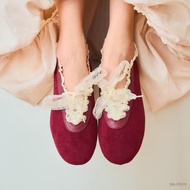 MellowCo. รองเท้าบัลเล่ต์หนังกลับตัดขอบลูกไม้ Ballet Flats รุ่น Lacie M6-J5019