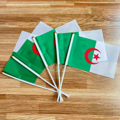 14 x 21cm5/10/50/100pcs Algerian hand-held plastic stick flag Outdoor celebration event Algeria smal
