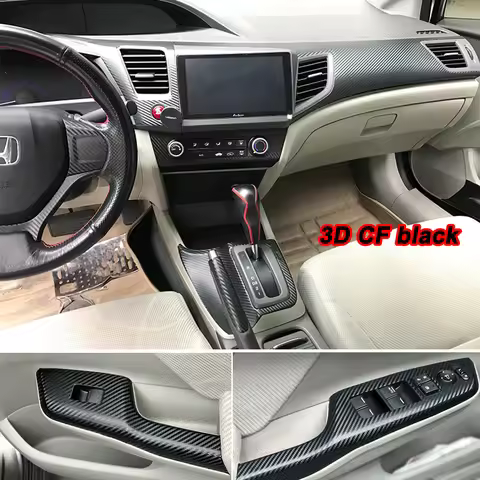 3D/5D Carbon Fiber Car Interior Cover Console Color Sticker Decals Parts Accessories For Honda Civic