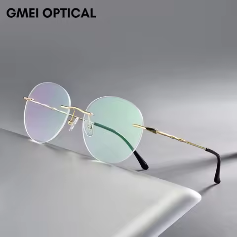 Titanium Alloy Rimless Glasses Frame Men Ultralight Round Eyeglasses Myopia Prescription Frames For
