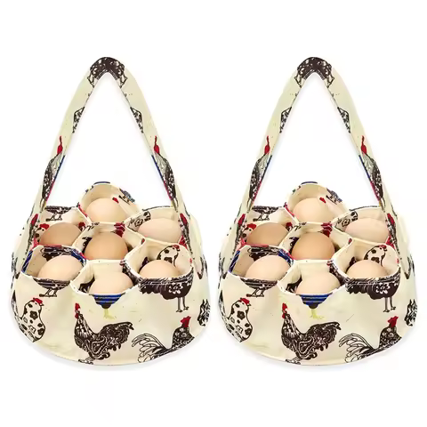 B62B-2Pcs Eggs Collecting Basket With 7 Pouches Eggs Gathering Basket Canvas Egg Bags For Eggs Colle