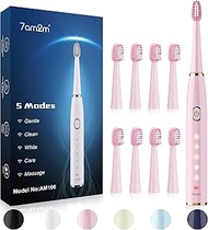 7AM2M Sonic Electric Toothbrush for Adults and Kids- High Power Rechargeable Toothbrushes with 8 Bru